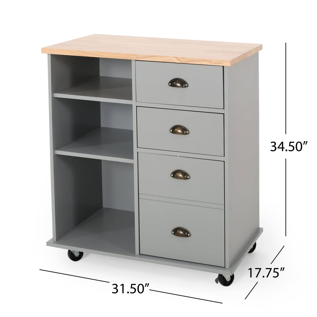 Natural + Black Kitchen Cart with Wheels H543