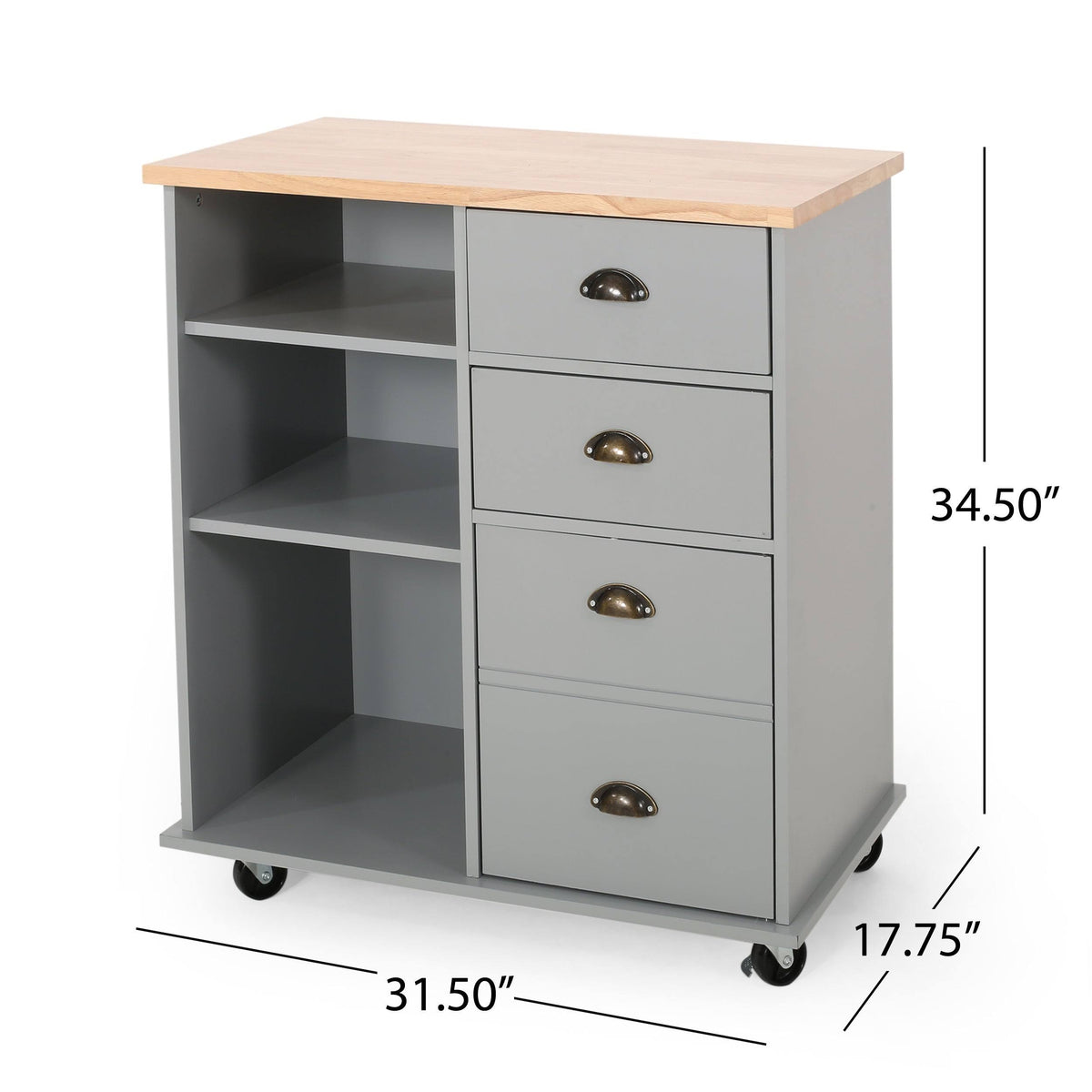 Natural + Black Kitchen Cart with Wheels H543