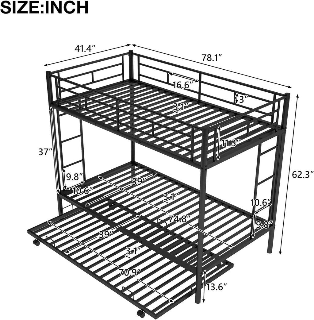 Black Metal Trundle Bunk Bed W6676
