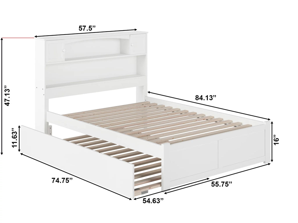White Full Solid Wood Platform Bed with Footboard & Trundle X370624