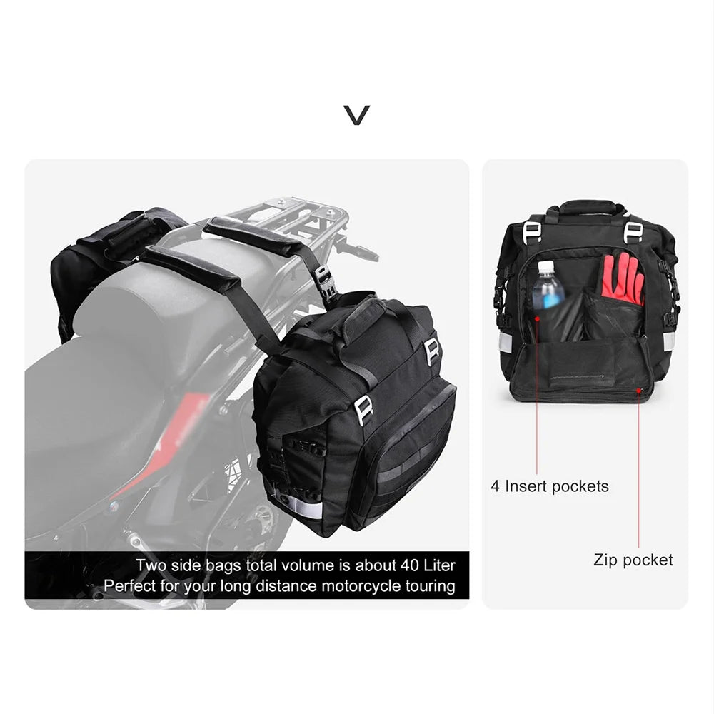 Polyester Motorcycle Side Saddle Bag 20L with Removable Waterproof Inner Bag P3692