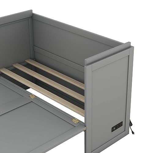 Gray Full Size Murphy Bed with Shelf and Charging Station R8266