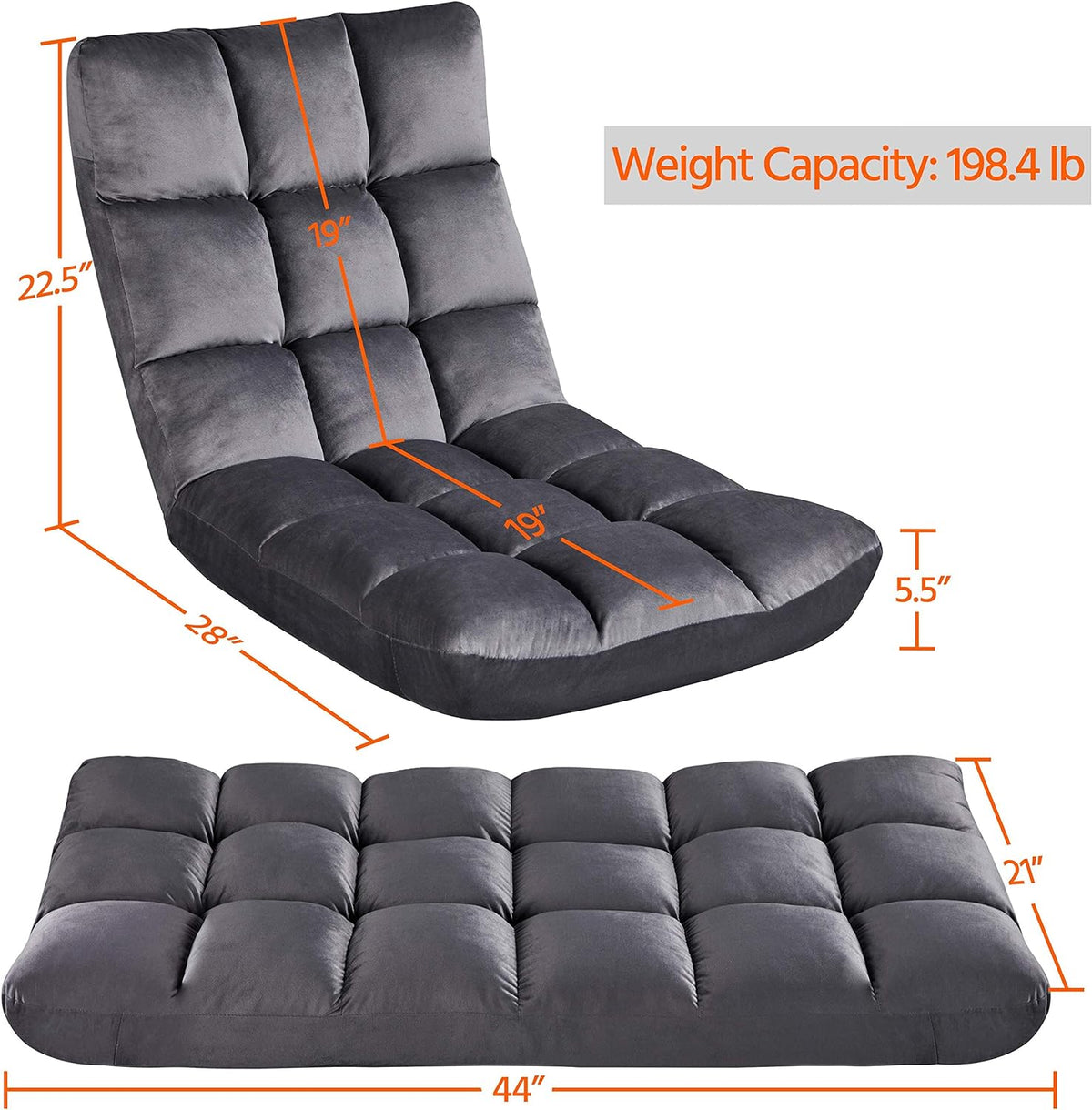 Gray 2 PCS Padded Folding Floor Chair with Backrest Z49629