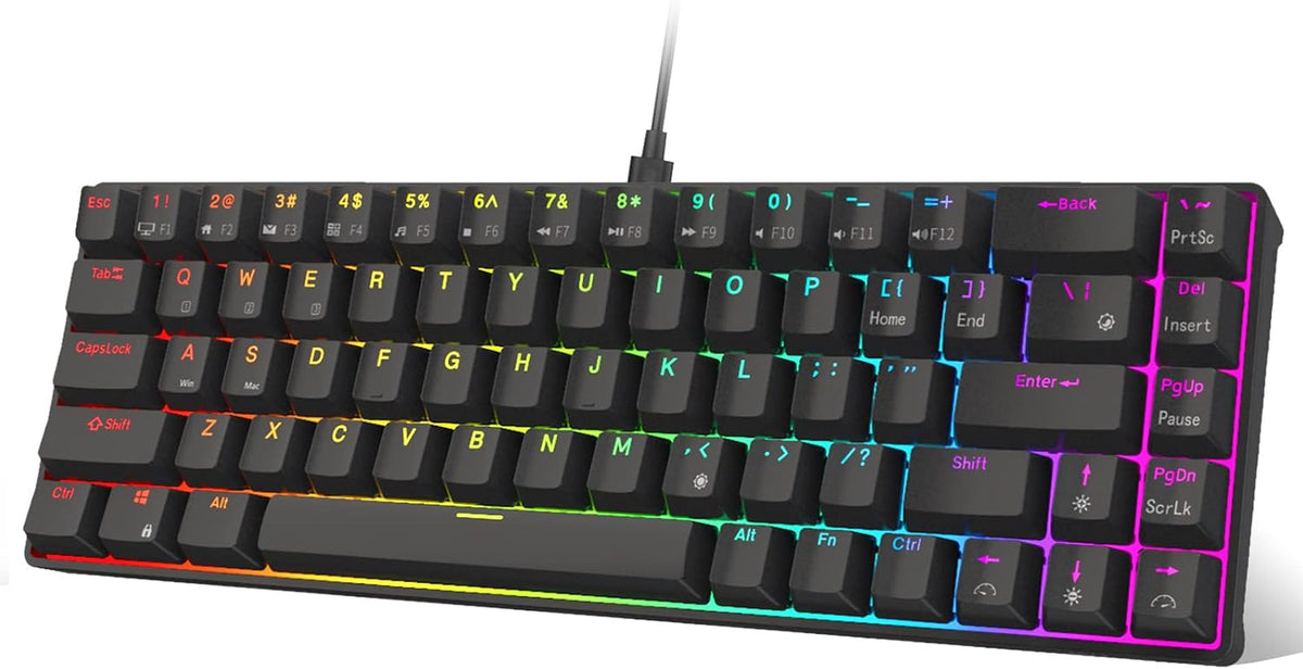 Wired 65% Mechanical Keyboard, RGB Backlit, 68 Keys, Hot Swappable, Brown Switch F1766