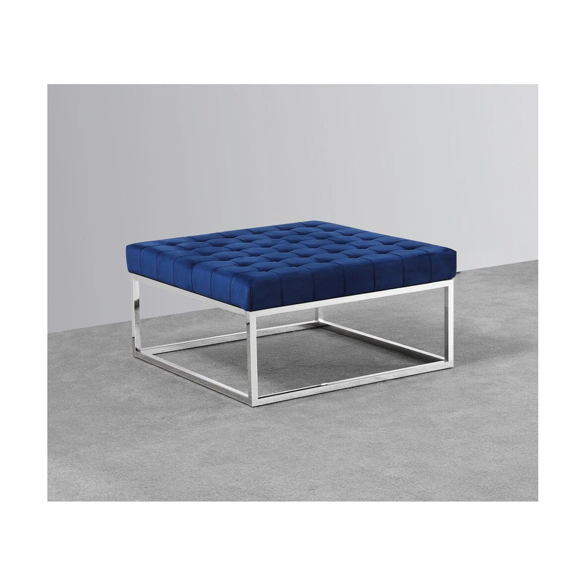 Navy Blue Velvet Square Ottoman U2569