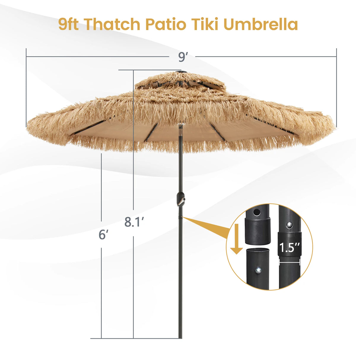 9 ft Solar Powered 2 Tier Tiki Patio Umbrella L3747