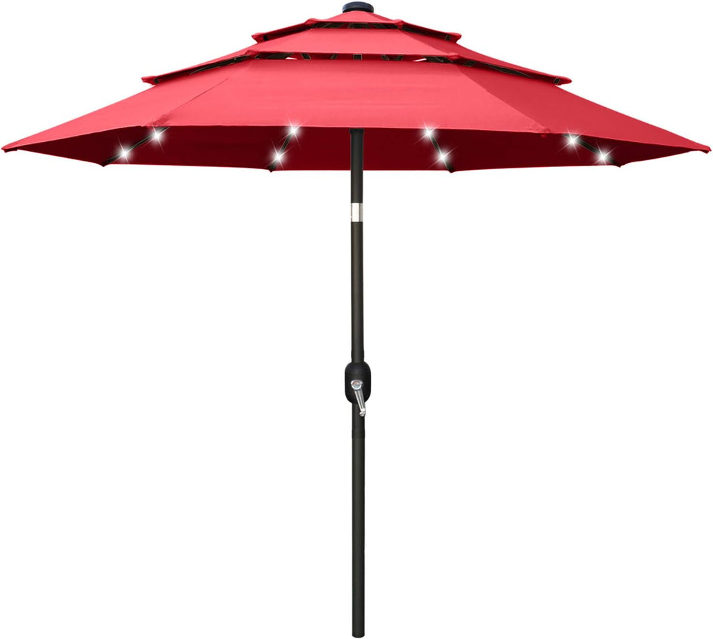11FT Solar 3 Tiers Market Umbrella with 32 LED J3533