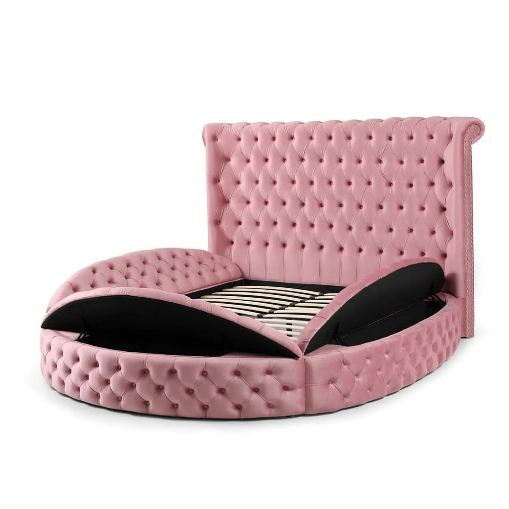 Pink Velvet Upholstered Queen Bed K6109