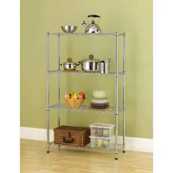 4-Tier Steel Wire Shelving Unit in Chrome T10326