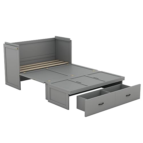 Gray Full Size Murphy Bed with Shelf and Charging Station R8266