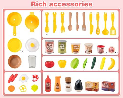 Kids Kitchen Play Set with 50Pcs Pretend Kitchen Toys Pink C824