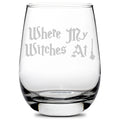 Handmade Handblown Hand Etched Stemless Wine Glass 16Oz V231