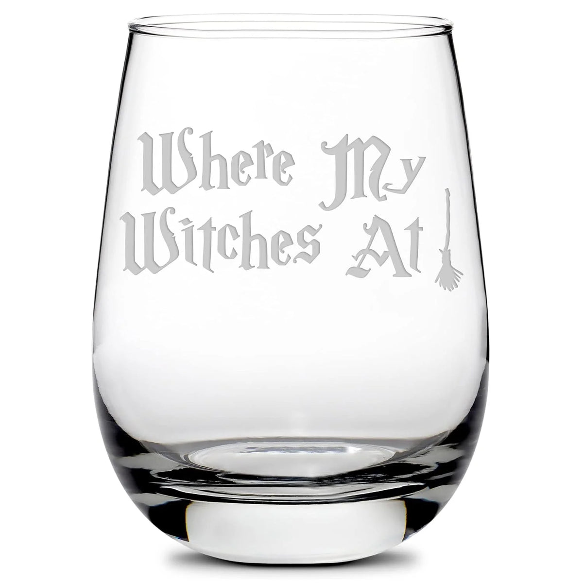 Handmade Handblown Hand Etched Stemless Wine Glass 16Oz V231