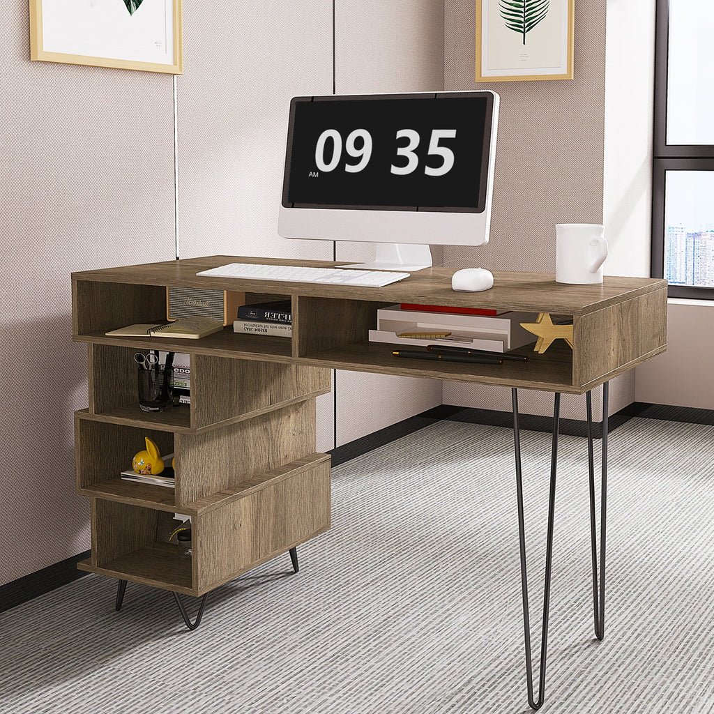 Brown Writing Study Desk with Lattice and V-Shaped Iron Leg Y43997