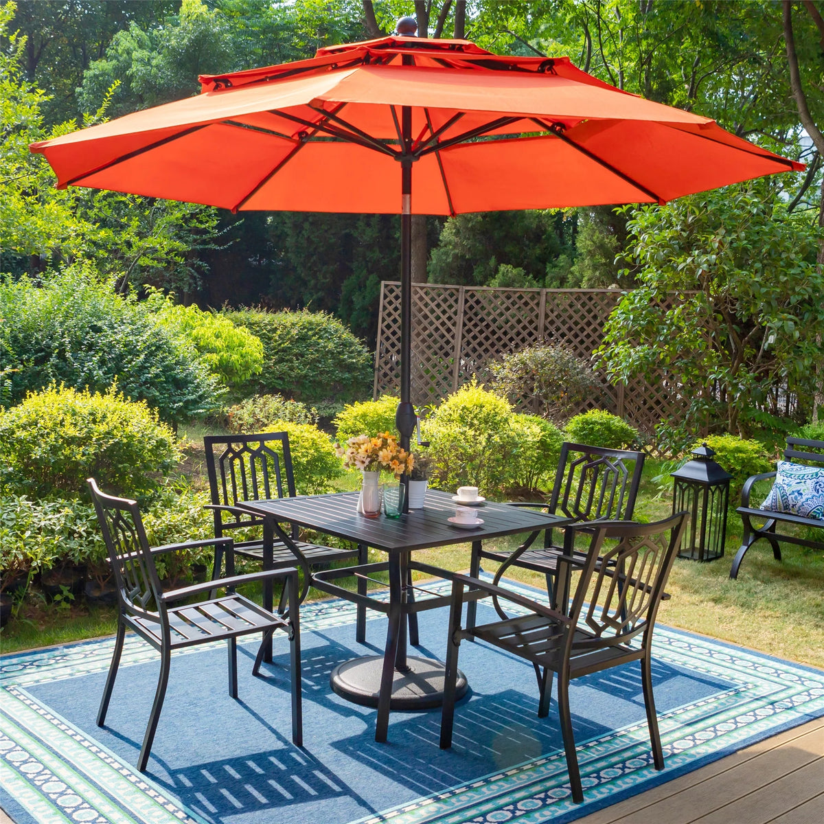 Outdoor Square Steel Dining Table for 4-Person, Black H463602