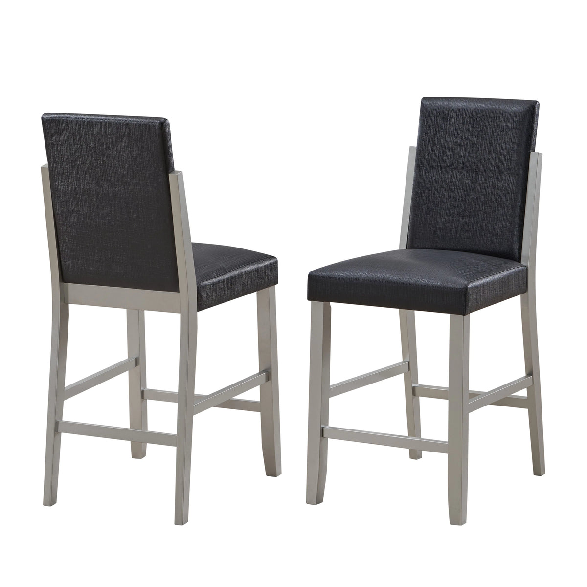 Black Vinyl & Champagne Wood Counter Height Bar Stools Set of 2 P6535