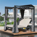 Aluminum Outdoor Patio Retractable Canopy Bed with Beige Cushion W43176