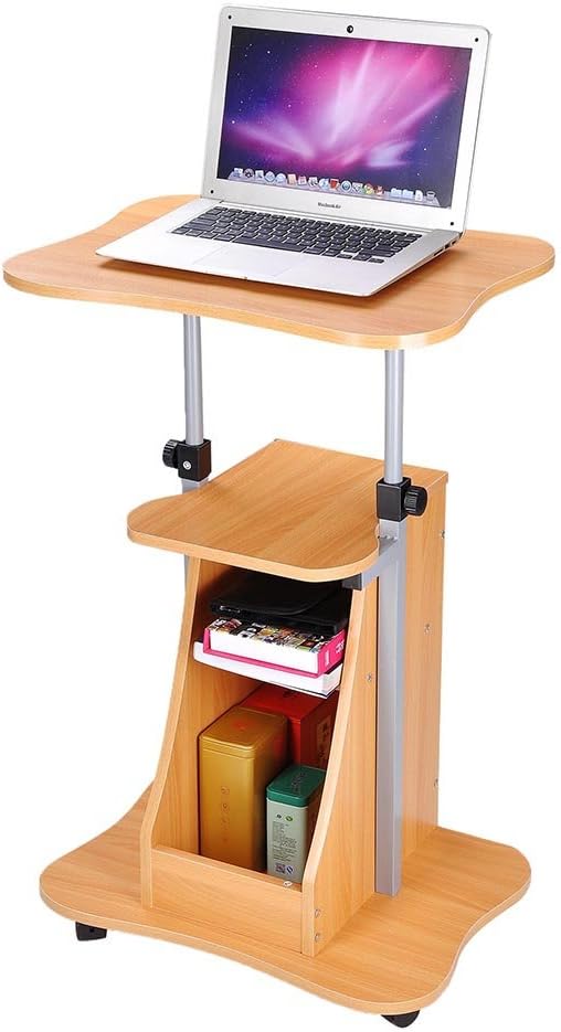 Adjustable Height Rolling Mobile Laptop Desk Cart with Storage G3814