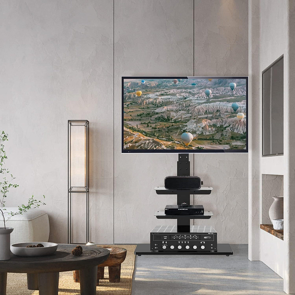 Black Swivel TV Stand with Adjustable Shelf P45031