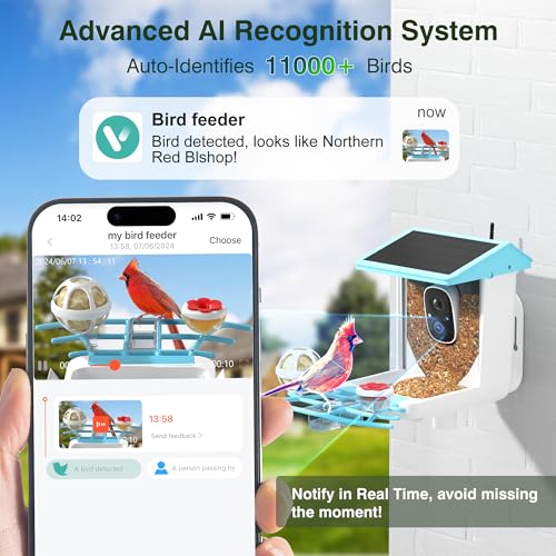 1296P HD AI Identify Smart Bird Feeder Solar Powered with Camera (Blue) U135