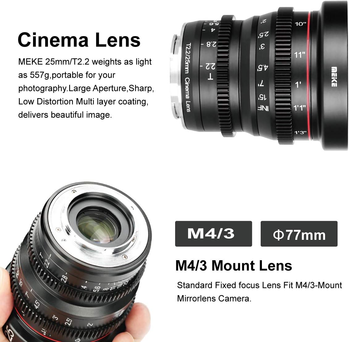 25mm T2.2 Manual Focus Prime Cinema Lens for Micro Four Thirds Mount Q3297