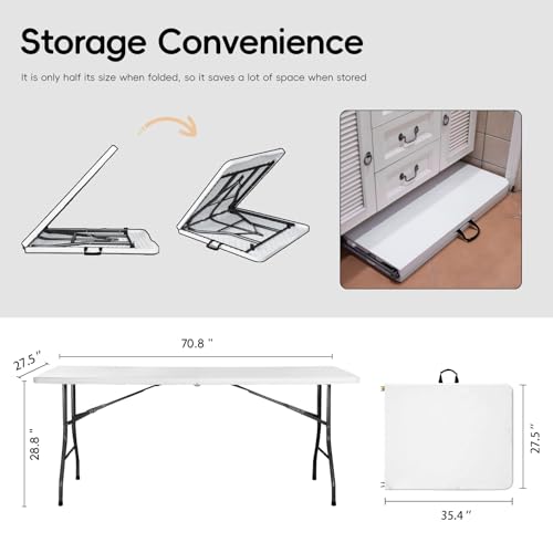 6FT HDPE Fold-in-Half Folding Table White Y5648