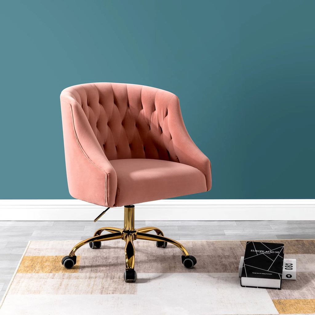 Pink Velvet Fabric Swivel Rolling Task Chair J761215