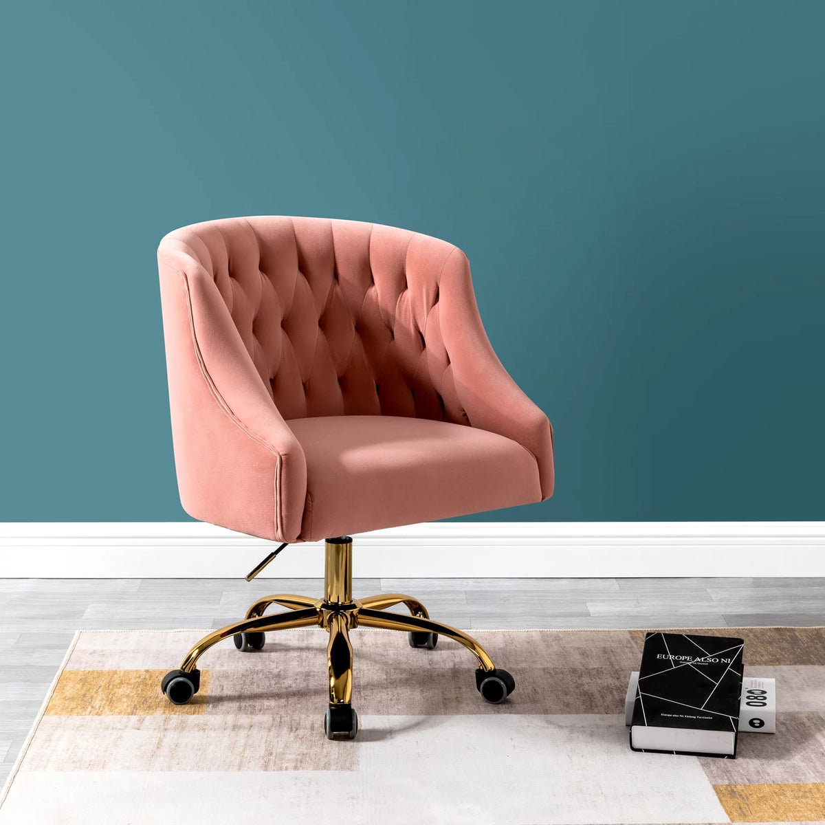 Pink Velvet Fabric Swivel Rolling Task Chair J761215