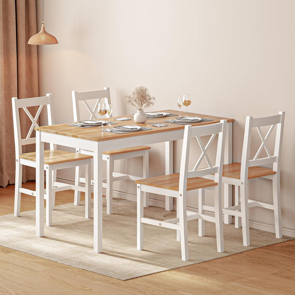 White 5-Piece Wood Kitchen Dining Table Set with 4 Chairs F39044