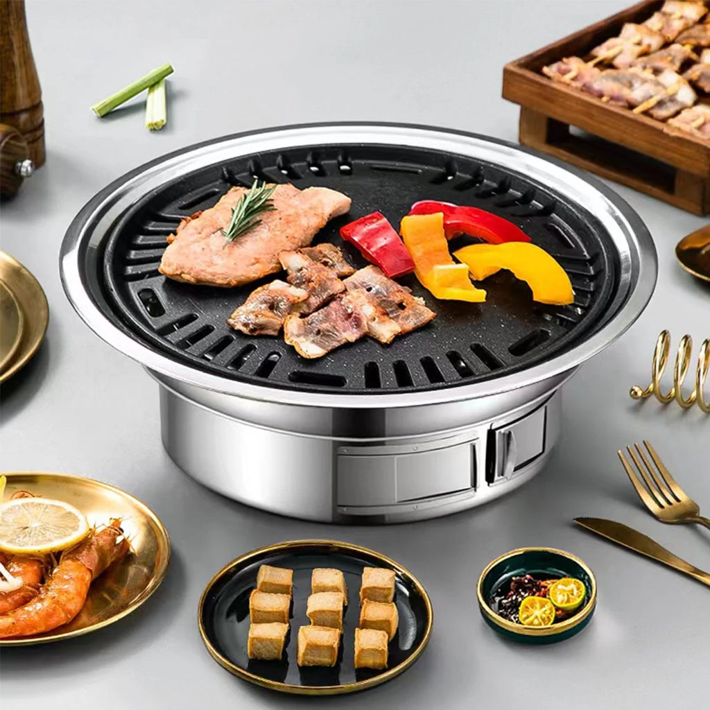 Charcoal Barbecue Grill, Non-Stick Korean BBQ Grill, Portable Stainless Steel Charcoal Stove F7665