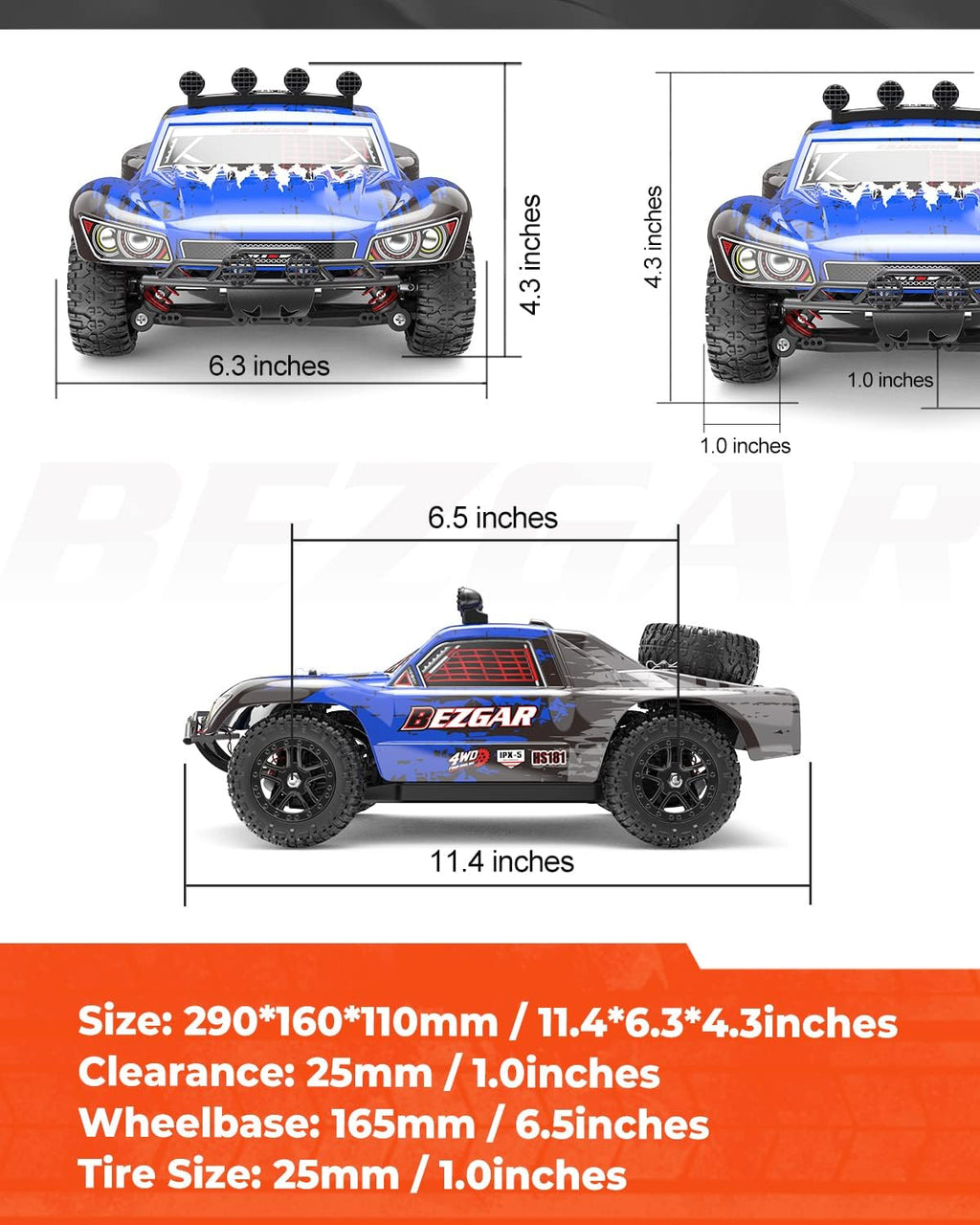 Remote Control Trucks 4WD 35 Km/h Waterproof RC Car with 2 Rechargeable Batteries F7045