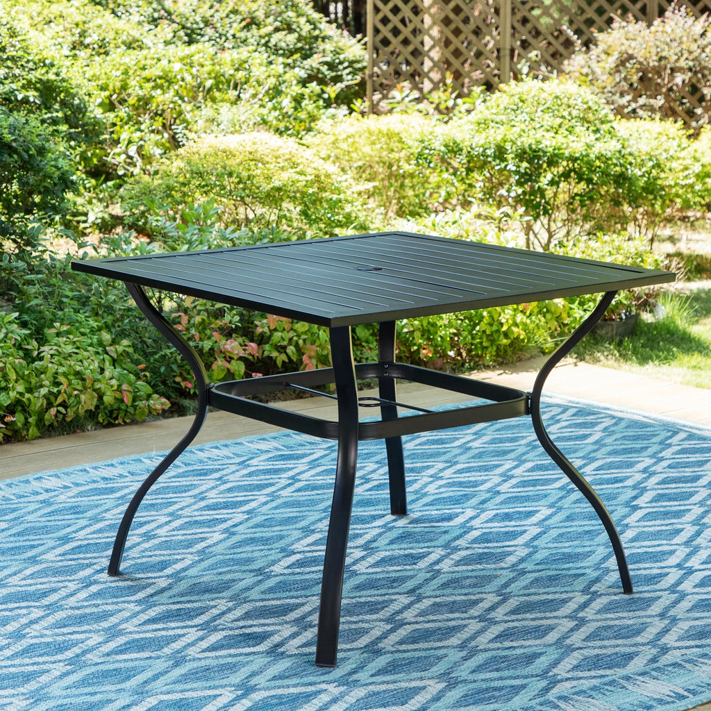 Outdoor Square Steel Dining Table for 4-Person, Black H463602