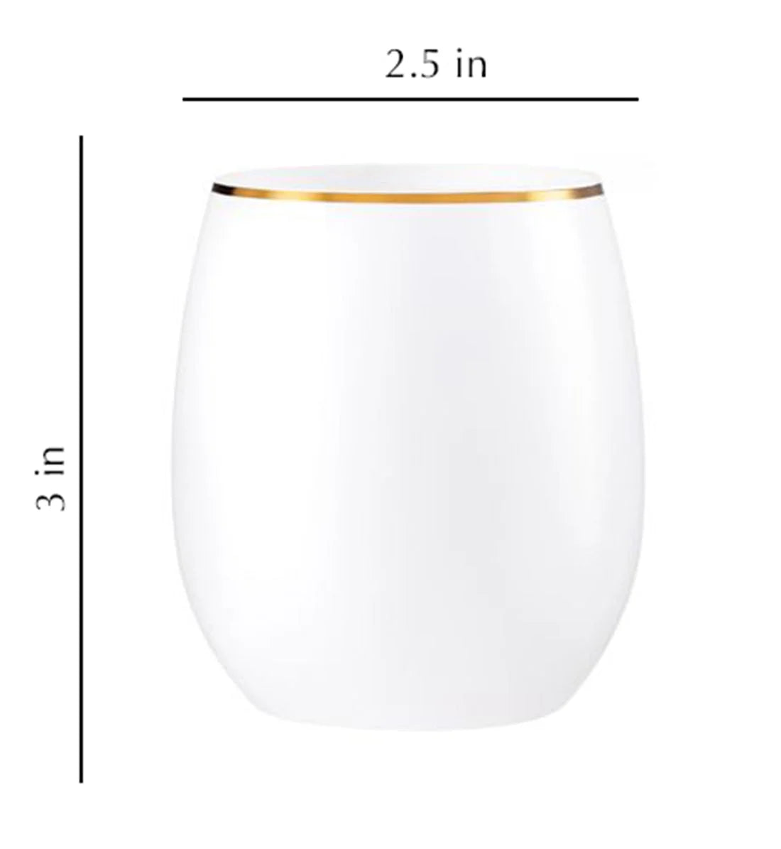 Stemless Plastic Wine Goblet 12 oz White Gold Rim Pack of 6 E6309