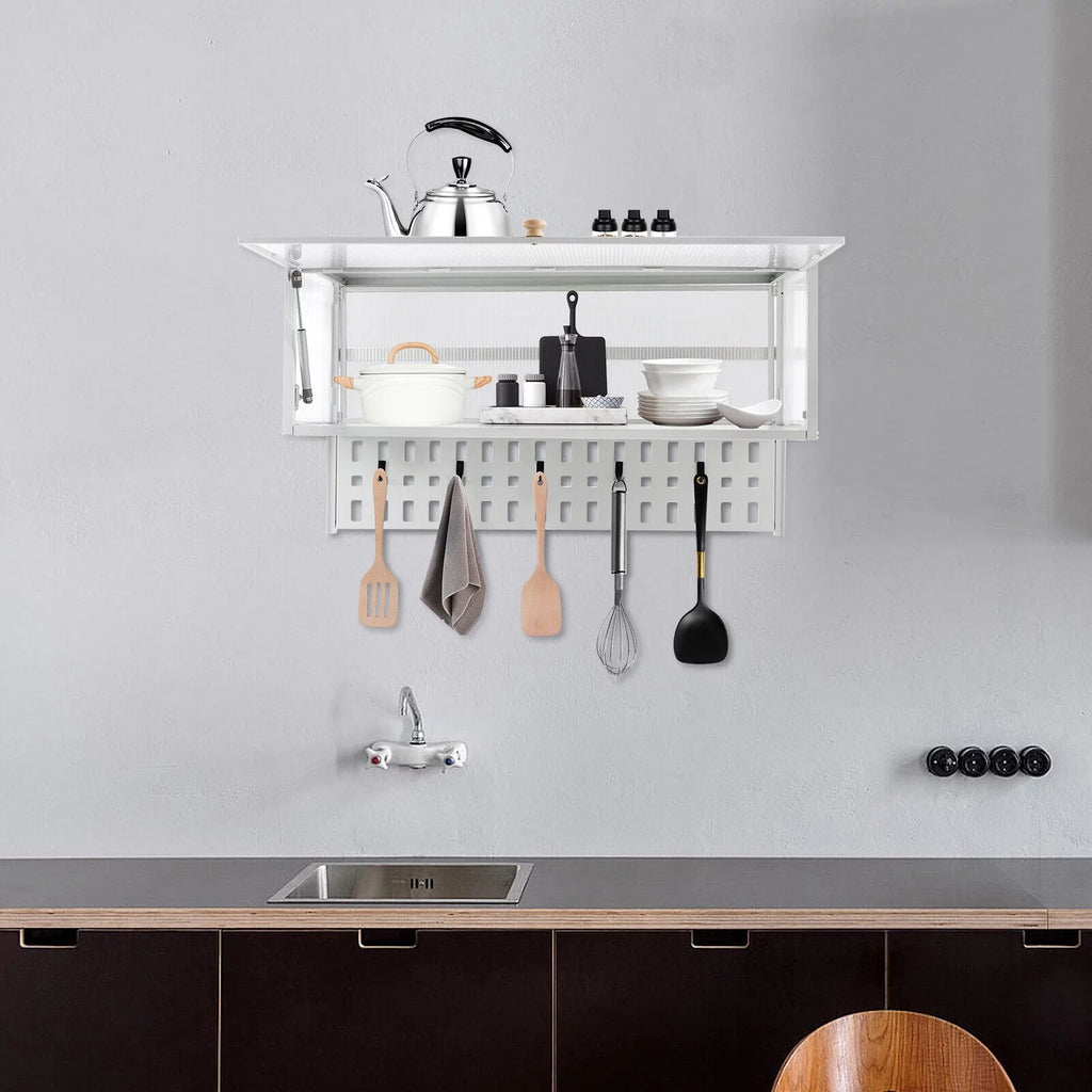 White Wall Mounted Cabinet with 5 Hooks D95253