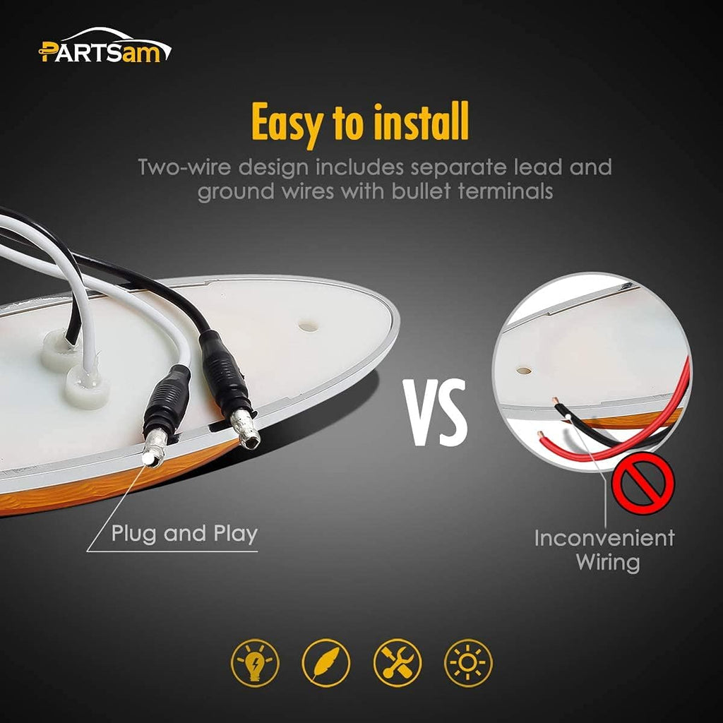 10Pcs Amber LED Side Marker Lights Chrome Surface Mount with Bullet Plugs S251