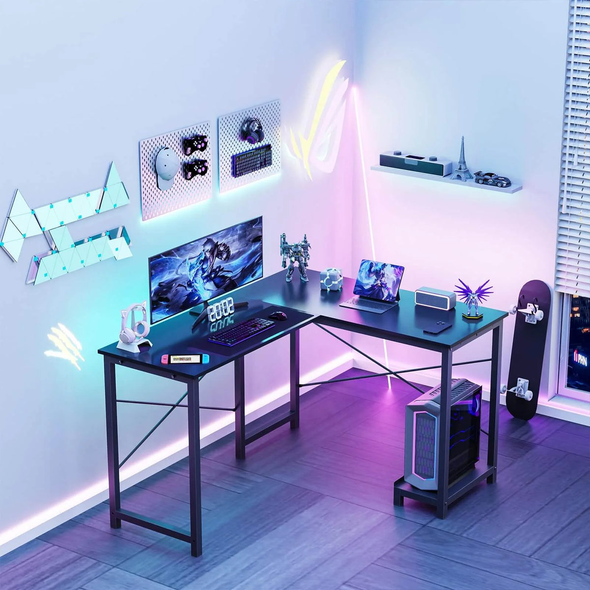 L Shaped Gaming Desk, Black T7896