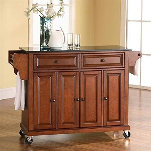 Solid Black Granite Top Kitchen Cart W963364
