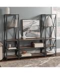 3 Piece Rustic Industrial Bookcase Set Light Brown Y93095