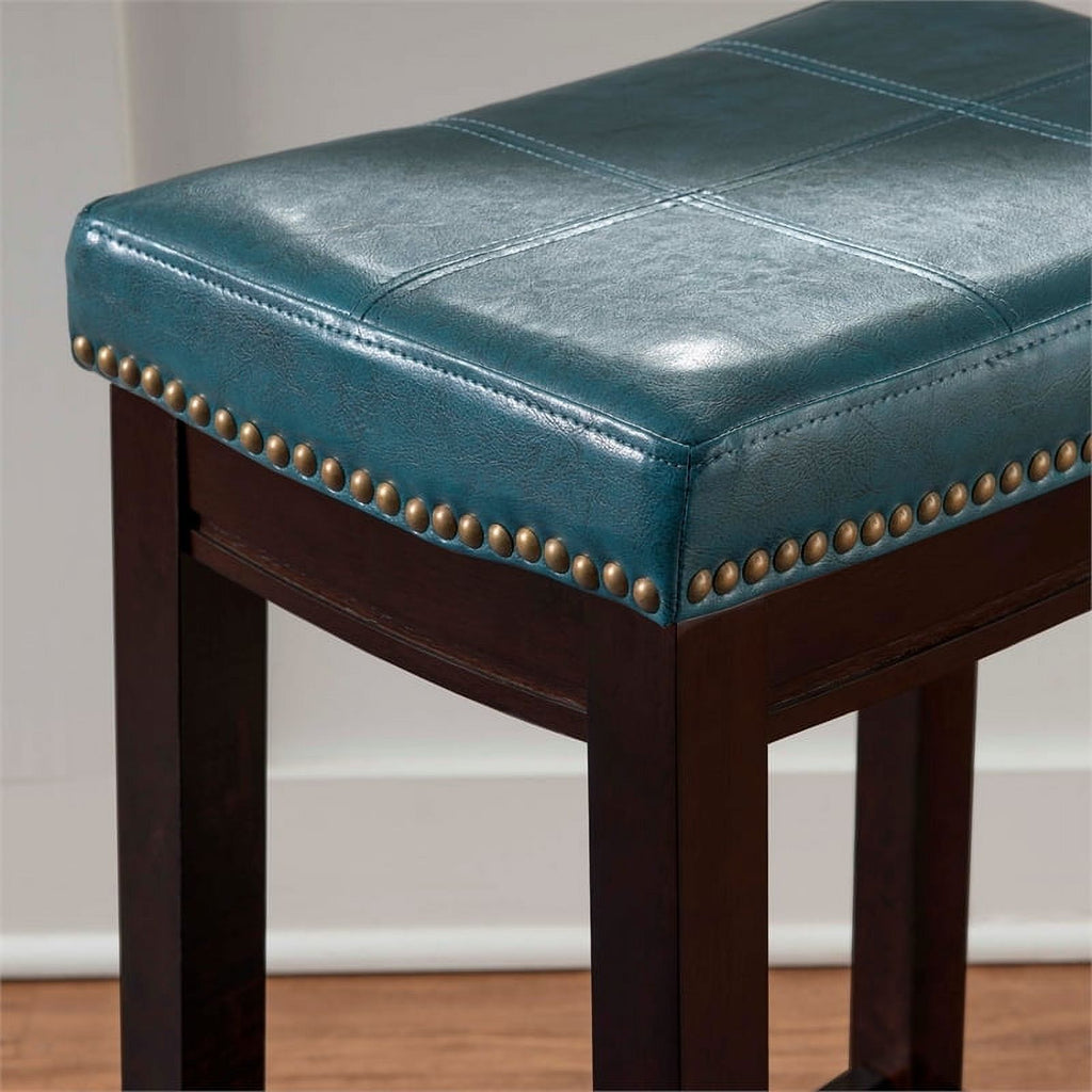 Blue Wood Faux Leather Counter Stool B4330