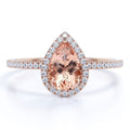 1 Carat Pear Cut Morganite Moissanite Halo Engagement Ring in Rose Gold X529888