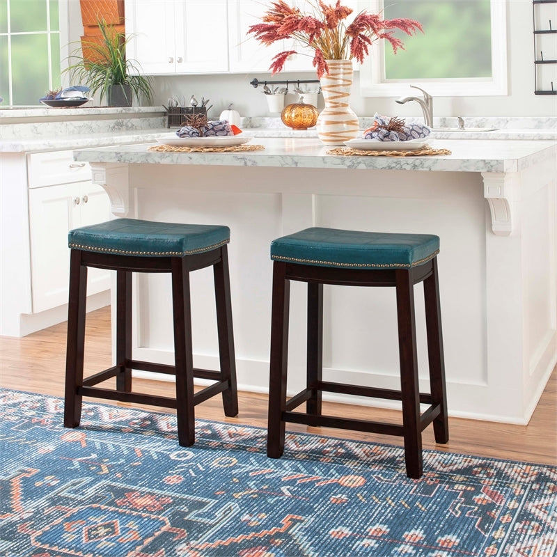 Blue Wood Faux Leather Counter Stool B4330
