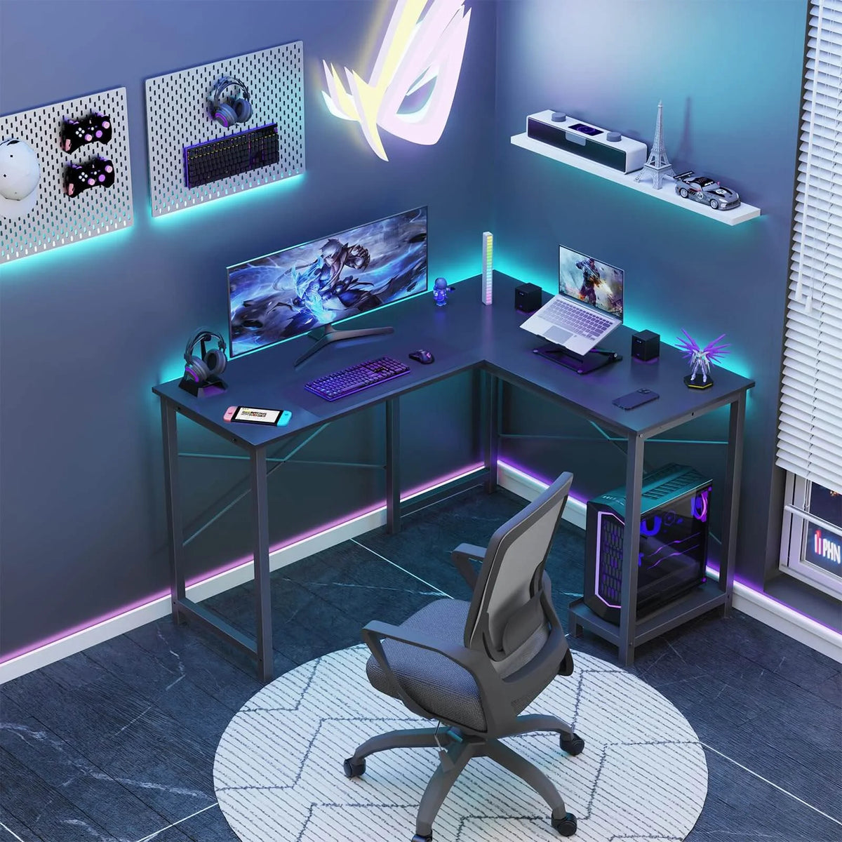 L Shaped Gaming Desk, Black T7896