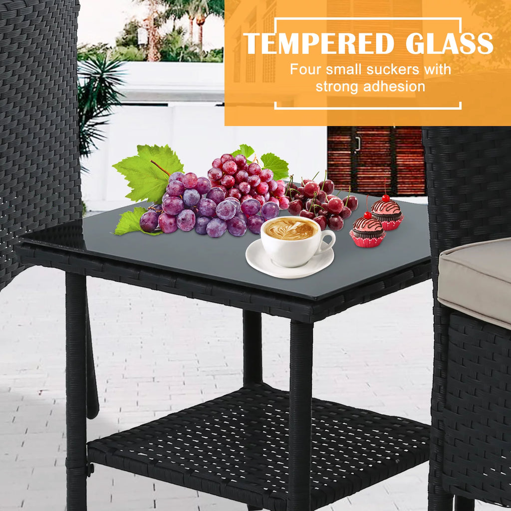3 Pieces Rattan Wicker Patio Set with Glass Table N91007