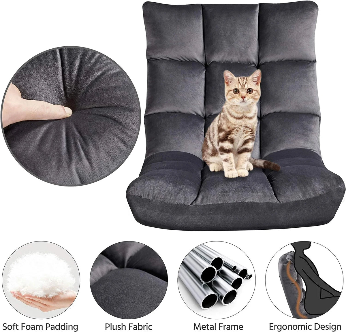 Gray 2 PCS Padded Folding Floor Chair with Backrest Z49629