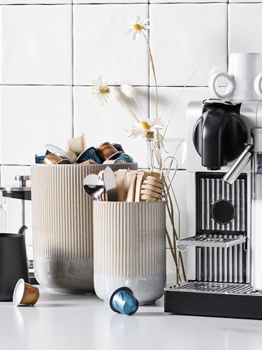 Set of 2 Ceramic Kitchen Utensil Holder, Glaze Marble Gray F29958