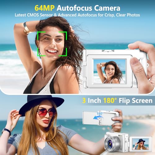 4K 64MP Compact Digital Camera with 32GB Card, 2 Batteries, Black Y7633