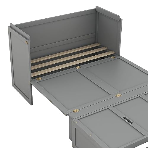 Gray Full Size Murphy Bed with Shelf and Charging Station R8266