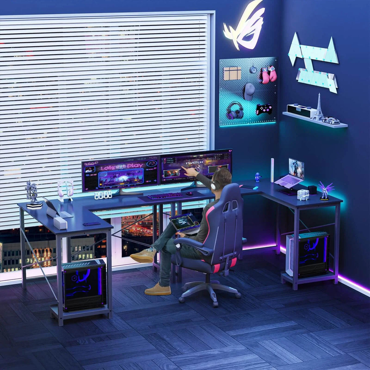 L Shaped Gaming Desk, Black T7896