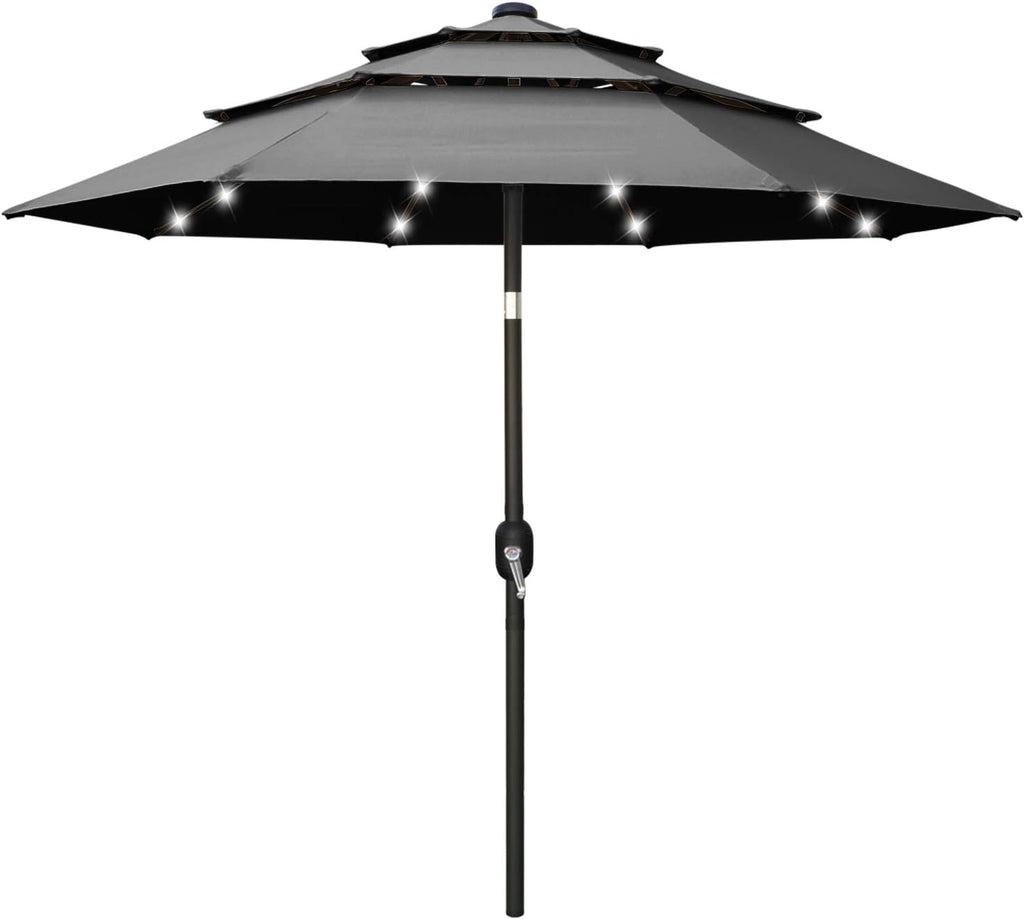 11FT Solar 3 Tiers Market Umbrella with 32 LED J3533