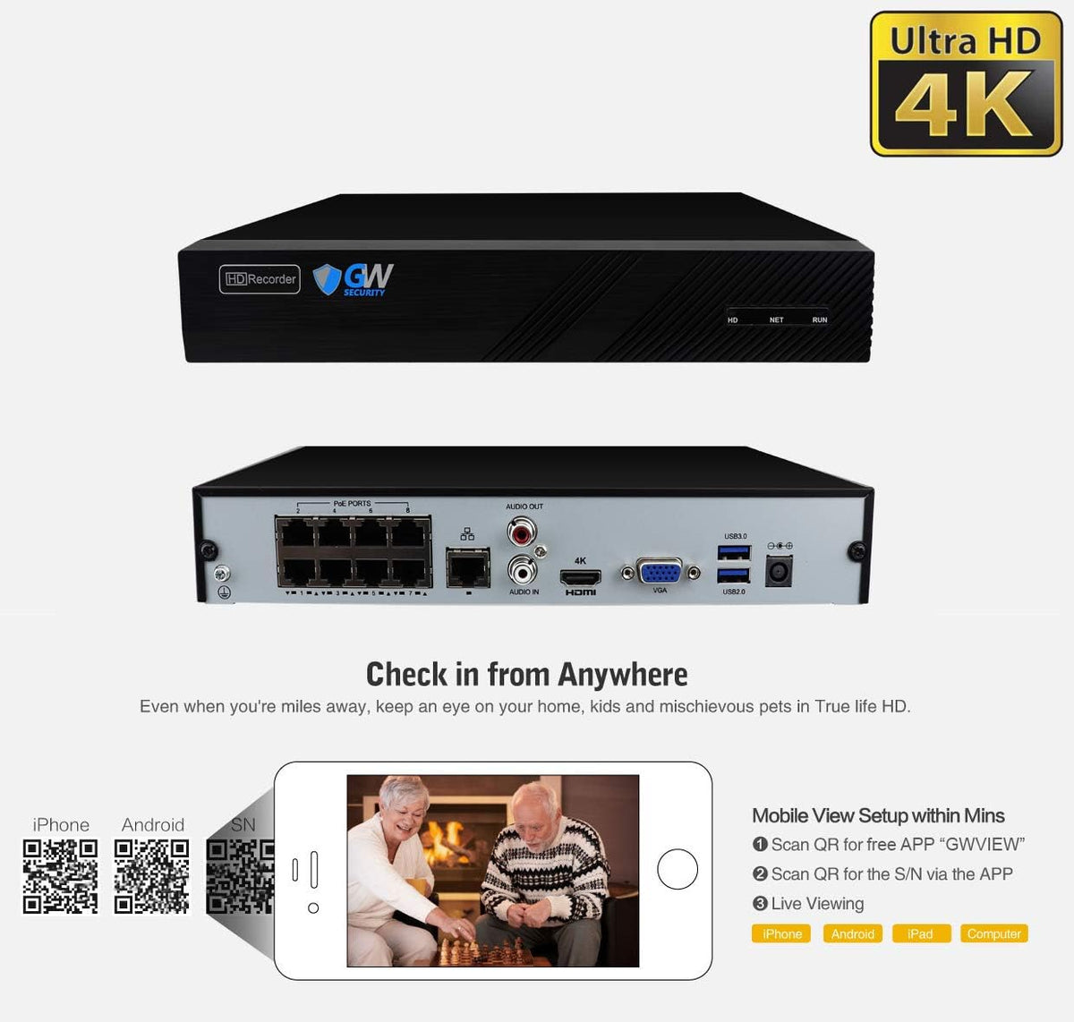 8 Channel 4K NVR 5MP Security Camera System with 8 Dome Cameras and 4TB Hard Drive D1505